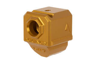 The Agency Arms Glock 417 compensator with gold anodized finish is a single chamber design